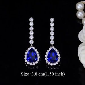 Blue Tear Drop Sapphire Crystal Silver Earrings